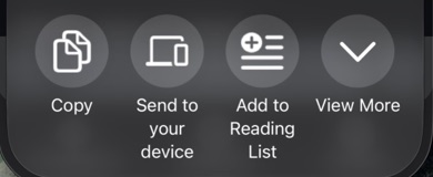 A row of share buttons: Copy, Send to your device, Add to Reading List and View More.